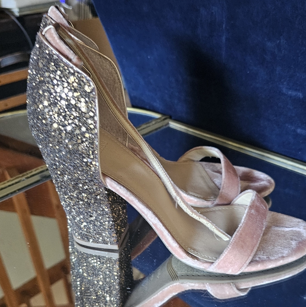 Guess Pink Velvet and Chocolate glitter sandals